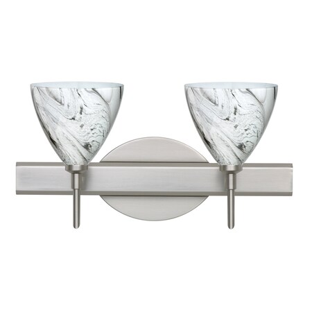 Besa Lighting Mia Vanity, Marble Grigio, Satin Nickel Finish, 2x5W LED 2SW-1779MG-LED-SN